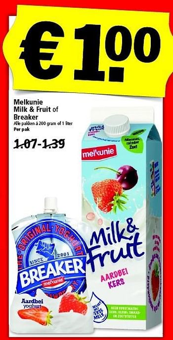 Aanbiedingen Melkunie milk + fruit of breaker - Melkunie - Geldig van 27/03/2016 tot 02/04/2016 bij Plus