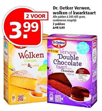 Aanbiedingen Dr. oetker verwen, wolken of kwarktaart - Dr. Oetker - Geldig van 27/03/2016 tot 02/04/2016 bij Plus