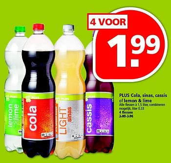 Aanbiedingen Plus cola, sinas, cassis of lemon + lime - Huismerk - Plus - Geldig van 27/03/2016 tot 02/04/2016 bij Plus