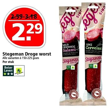 Aanbiedingen Stegeman droge worst - Stegeman - Geldig van 27/03/2016 tot 02/04/2016 bij Plus
