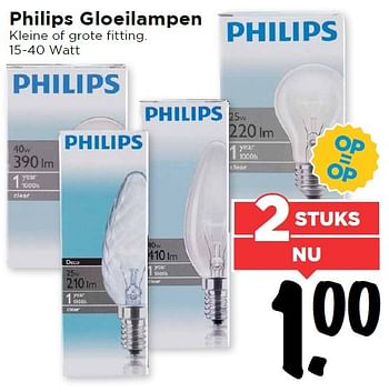 Aanbiedingen Philips gloeilampen kleine of grote fitting - Philips - Geldig van 27/03/2016 tot 02/04/2016 bij Vomar