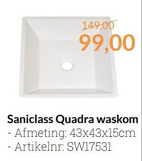 Aanbiedingen Saniclass quadra waskom - Saniclass - Geldig van 01/04/2016 tot 30/04/2016 bij Sanitairwinkel