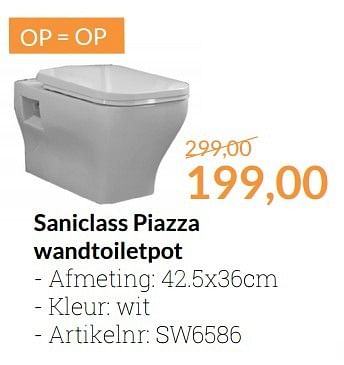 Aanbiedingen Saniclass piazza wandtoiletpot - Saniclass - Geldig van 01/04/2016 tot 30/04/2016 bij Sanitairwinkel
