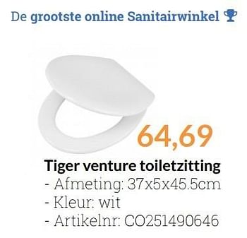 Aanbiedingen Tiger venture toiletzitting - Tiger - Geldig van 01/04/2016 tot 30/04/2016 bij Sanitairwinkel