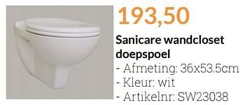 Aanbiedingen Sanicare wandcloset doepspoel - Sanicare - Geldig van 01/04/2016 tot 30/04/2016 bij Sanitairwinkel