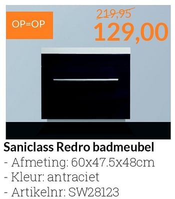 Aanbiedingen Saniclass redro badmeubel - Saniclass - Geldig van 01/04/2016 tot 30/04/2016 bij Sanitairwinkel