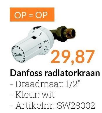 Aanbiedingen Danfoss radiatorkraan - Danfoss - Geldig van 01/04/2016 tot 30/04/2016 bij Sanitairwinkel