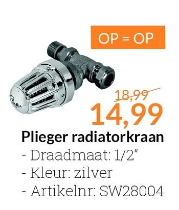 Aanbiedingen Plieger radiatorkraan - Plieger - Geldig van 01/04/2016 tot 30/04/2016 bij Sanitairwinkel