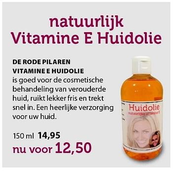Aanbiedingen De rode pilaren vitamine e huidolie - Huismerk - De Rode Pilaren - Geldig van 19/02/2016 tot 24/04/2016 bij De Rode Pilaren