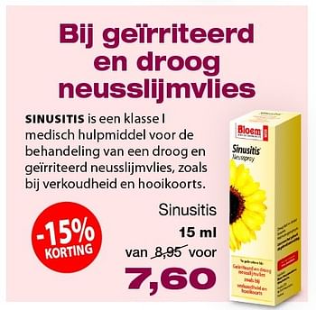 Aanbiedingen Sinusitis is een klasse i medisch hulpmiddel - Bloem - Geldig van 19/02/2016 tot 24/04/2016 bij De Rode Pilaren