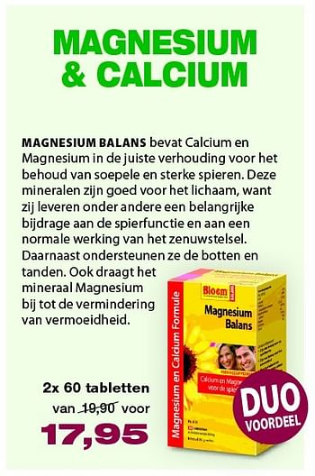 Aanbiedingen Magnesium & calcium - Bloem - Geldig van 19/02/2016 tot 24/04/2016 bij De Rode Pilaren