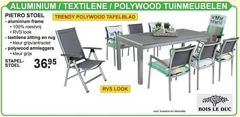 Aanbiedingen Aluminium - textilene - polywood tuinmeubelen stapelstoel - Bois le Duc - Geldig van 10/04/2016 tot 01/05/2016 bij Van Cranenbroek