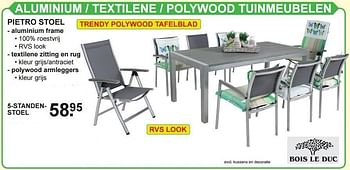 Aanbiedingen Aluminium - textilene - polywood tuinmeubelen 5-standenstoel - Bois le Duc - Geldig van 10/04/2016 tot 01/05/2016 bij Van Cranenbroek