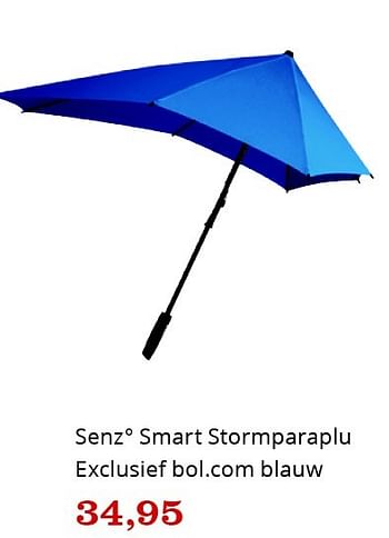 Aanbiedingen Senz smart stormparaplu exclusief bol com blauw - SENZ - Geldig van 09/04/2016 tot 24/04/2016 bij Bol