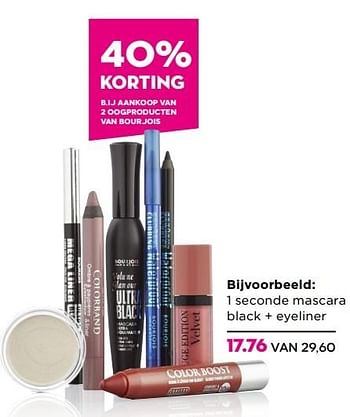 Aanbiedingen 1 seconde mascara black + eyeliner - Bourjois - Geldig van 28/03/2016 tot 17/04/2016 bij Ici Paris XL