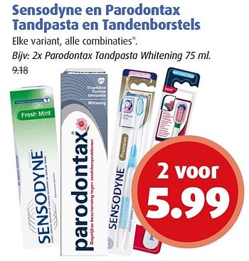 Aanbiedingen Sensodyne en parodontax tandpasta en tandenborstels - Parodontax - Geldig van 04/04/2016 tot 17/04/2016 bij Uw eigen drogist