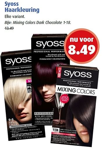 Aanbiedingen Syoss haarkleuring mixing colors dark chocolate 1-18 - Syoss - Geldig van 04/04/2016 tot 17/04/2016 bij Uw eigen drogist