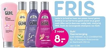 Aanbiedingen 2x shampoo pluiscontrole en veerkracht - Guhl - Geldig van 04/04/2016 tot 17/04/2016 bij da