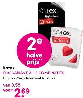 Aanbiedingen 2x maxi normaal - Kotex - Geldig van 04/04/2016 tot 17/04/2016 bij da