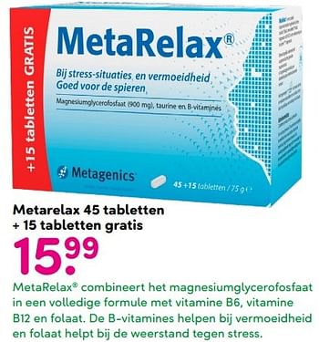 Aanbiedingen Metarelax 45 tabletten + 15 tabletten gratis - Huismerk - da - Geldig van 04/04/2016 tot 17/04/2016 bij da