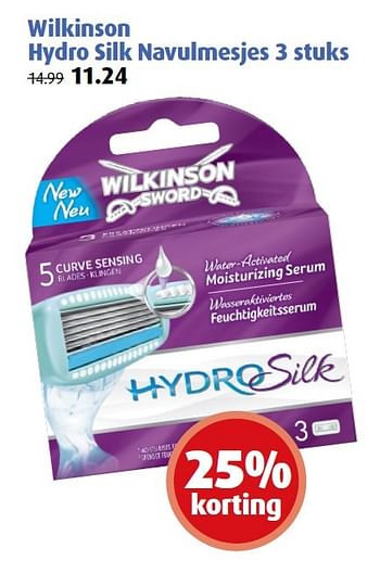 Aanbiedingen Wilkinson hydro silk navulmesjes - Wilkinson - Geldig van 04/04/2016 tot 17/04/2016 bij Uw eigen drogist