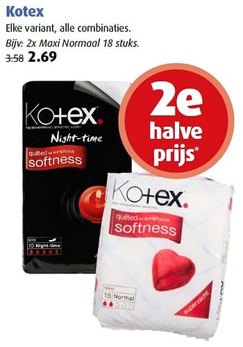 Aanbiedingen Kotex 2x maxi normaal - Kotex - Geldig van 04/04/2016 tot 17/04/2016 bij Uw eigen drogist