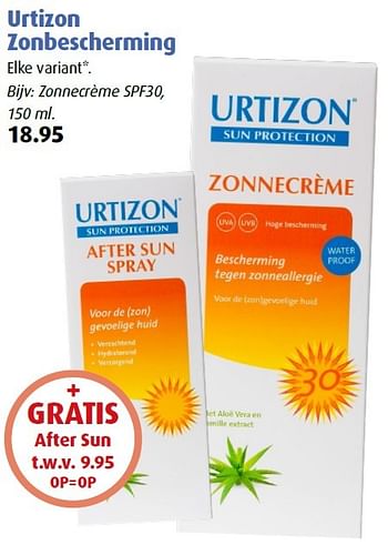 Aanbiedingen Urtizon zonbescherming zonnecrème spf30 - Urtizon - Geldig van 04/04/2016 tot 17/04/2016 bij Uw eigen drogist