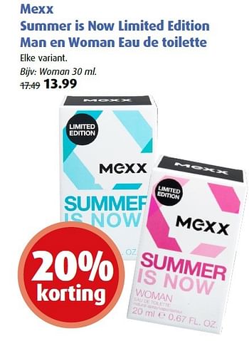 Aanbiedingen Mexx summer is now limited edition man en woman eau de toilette - Mexx - Geldig van 04/04/2016 tot 17/04/2016 bij Uw eigen drogist
