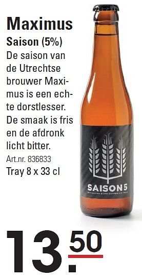 Aanbiedingen Maximus - Brouwerij Maximus - Geldig van 30/03/2016 tot 18/04/2016 bij Sligro