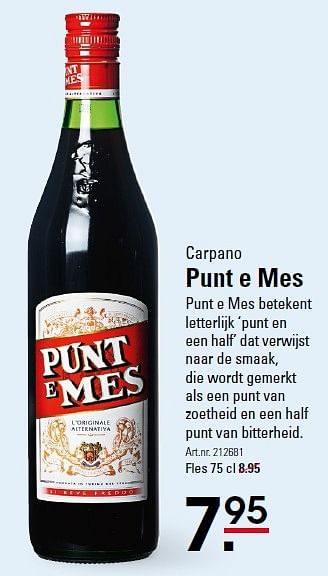 Aanbiedingen Carpano punt e mes - Carpano - Geldig van 30/03/2016 tot 18/04/2016 bij Sligro