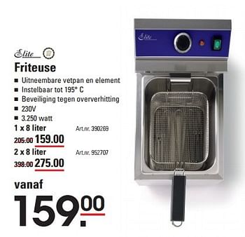 Aanbiedingen Elite friteuse - Elite - Geldig van 30/03/2016 tot 18/04/2016 bij Sligro