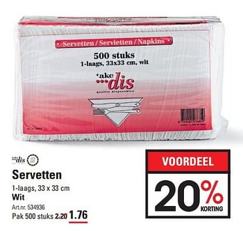 Aanbiedingen Servetten - Takedis - Geldig van 30/03/2016 tot 18/04/2016 bij Sligro