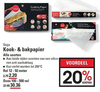 Aanbiedingen Kook- + bakpapier - Saga - Geldig van 30/03/2016 tot 18/04/2016 bij Sligro