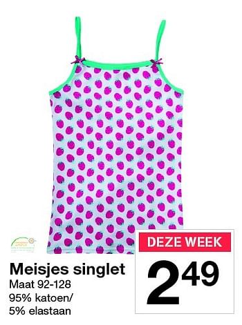 Aanbiedingen Meisjes singlet - Huismerk - Zeeman  - Geldig van 15/04/2016 tot 22/04/2016 bij Zeeman