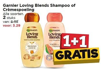 Aanbiedingen Garnier loving blends shampoo of crèmespoeling - Garnier - Geldig van 17/04/2016 tot 23/04/2016 bij Vomar