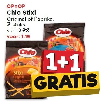 Aanbiedingen Chio stixi original of paprika - Chio - Geldig van 17/04/2016 tot 23/04/2016 bij Vomar