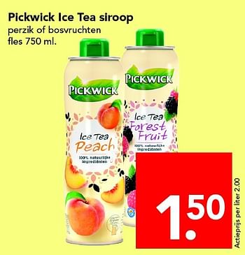 Aanbiedingen Pickwick ice tea siroop perzik of bosvruchten - Pickwick - Geldig van 17/04/2016 tot 23/04/2016 bij Deen Supermarkten
