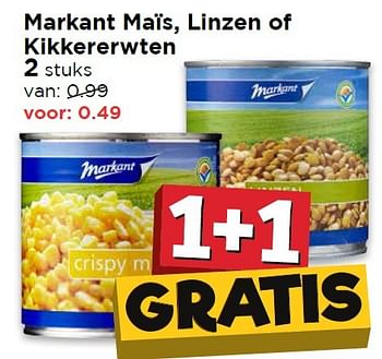 Aanbiedingen Markant maïs, linzen of kikkererwten - Markant - Geldig van 17/04/2016 tot 23/04/2016 bij Vomar