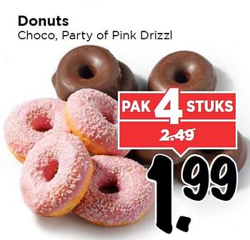 Aanbiedingen Donuts choco, party of pink drizzl - Huismerk Vomar - Geldig van 17/04/2016 tot 23/04/2016 bij Vomar