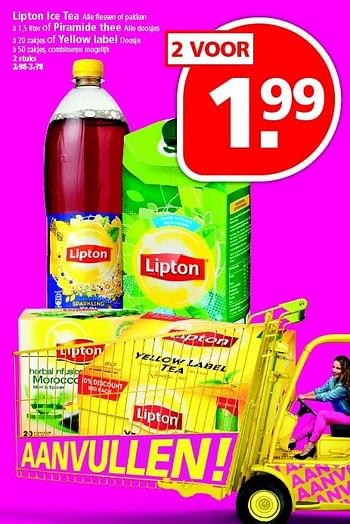 Aanbiedingen Lipton ice tea of piramide thee of yellow label - Lipton - Geldig van 17/04/2016 tot 23/04/2016 bij Plus