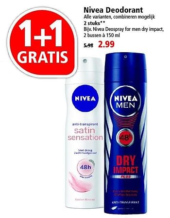 Aanbiedingen Nivea deodorant - Nivea - Geldig van 17/04/2016 tot 23/04/2016 bij Plus