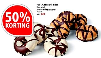 Aanbiedingen Plus chocolate filled donut of white drizzle donut - Huismerk - Plus - Geldig van 17/04/2016 tot 23/04/2016 bij Plus
