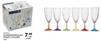 Aanbiedingen Champagneglas crazy colors - Luminarc - Geldig van 20/04/2016 tot 24/05/2016 bij Supra Bazar