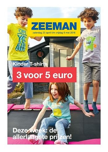 Aanbiedingen Kinder t-shirts - Huismerk - Zeeman  - Geldig van 23/04/2016 tot 06/05/2016 bij Zeeman