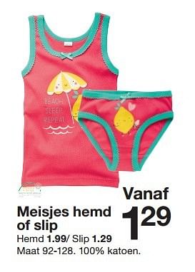 Aanbiedingen Meisjes hemd of slip - Huismerk - Zeeman  - Geldig van 23/04/2016 tot 06/05/2016 bij Zeeman