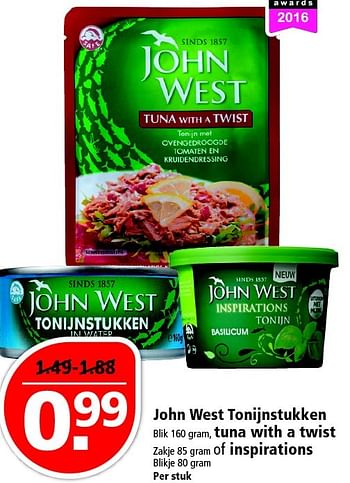 Aanbiedingen John west tonijnstukken tuna with a twist of inspirations - John West - Geldig van 24/04/2016 tot 30/04/2016 bij Plus