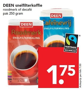 Aanbiedingen Deen snelfilterkoffie - Huismerk deen supermarkt - Geldig van 24/04/2016 tot 30/04/2016 bij Deen Supermarkten