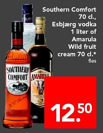 Aanbiedingen Southern comfort esbjærg vodka of amarula wild fruit cream - Amarula - Geldig van 24/04/2016 tot 30/04/2016 bij Deen Supermarkten
