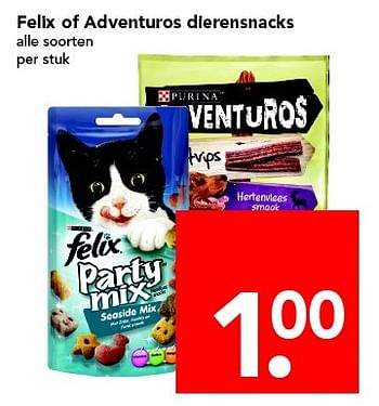 Aanbiedingen Felix of adventuros dierensnacks - Felix - Geldig van 24/04/2016 tot 30/04/2016 bij Deen Supermarkten