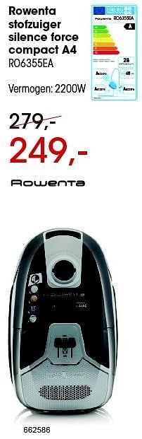 Aanbiedingen Rowenta stofzuiger silence force compact a4 ro6355ea - Rowenta - Geldig van 22/04/2016 tot 31/05/2016 bij Multi Bazar